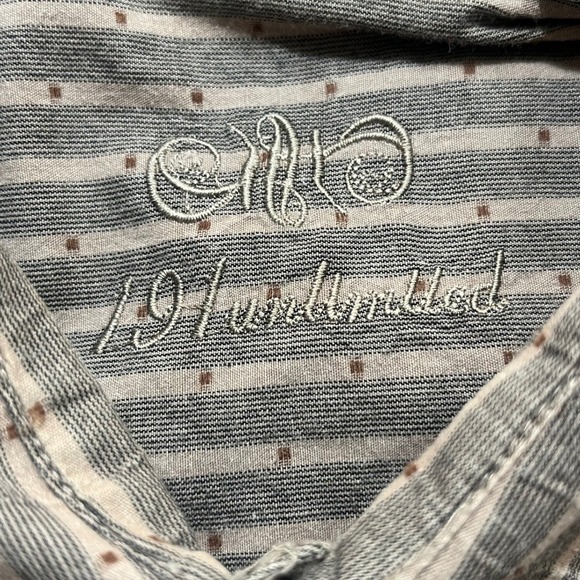 191 Unlimited Gray Embroidered Front Cuffs‎ Floral Scrolls Long Sleeve Shirt XL - Picture 6 of 9